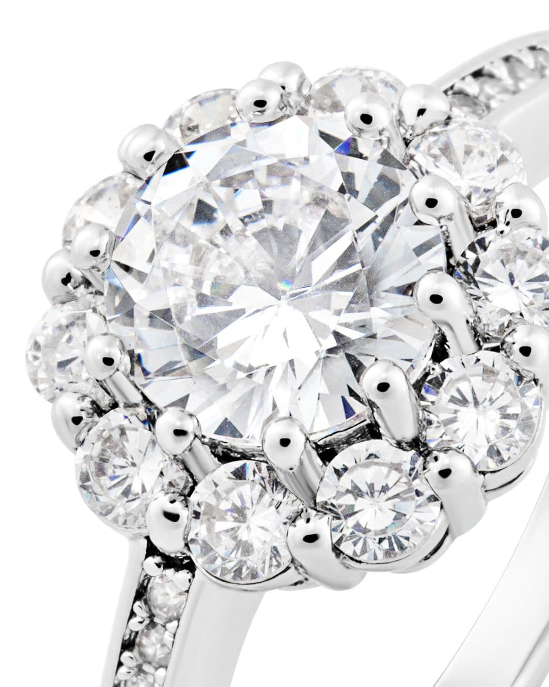 Close view of a stone setting and surrounding jewellery detail