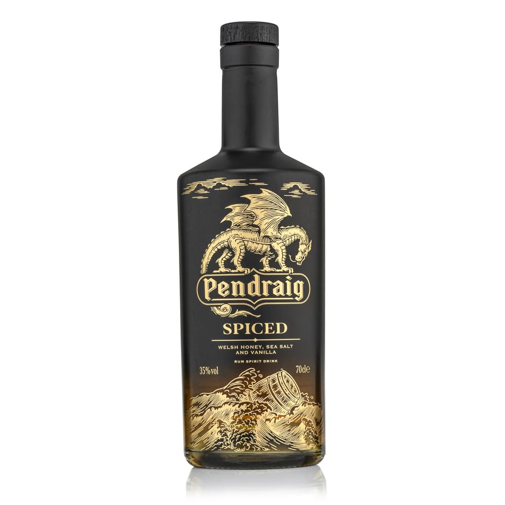Spiced gin bottle isolated against white