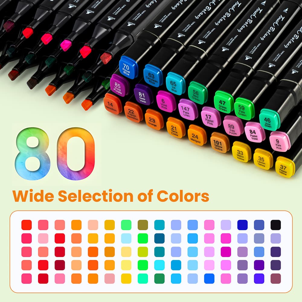 Marker pen range with a colour chart graphic