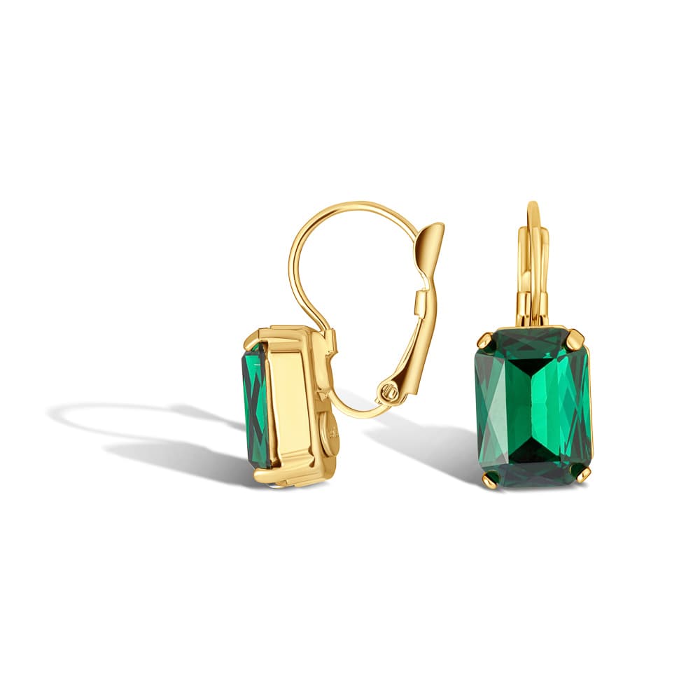 Gold-tone earrings with rectangular green stones