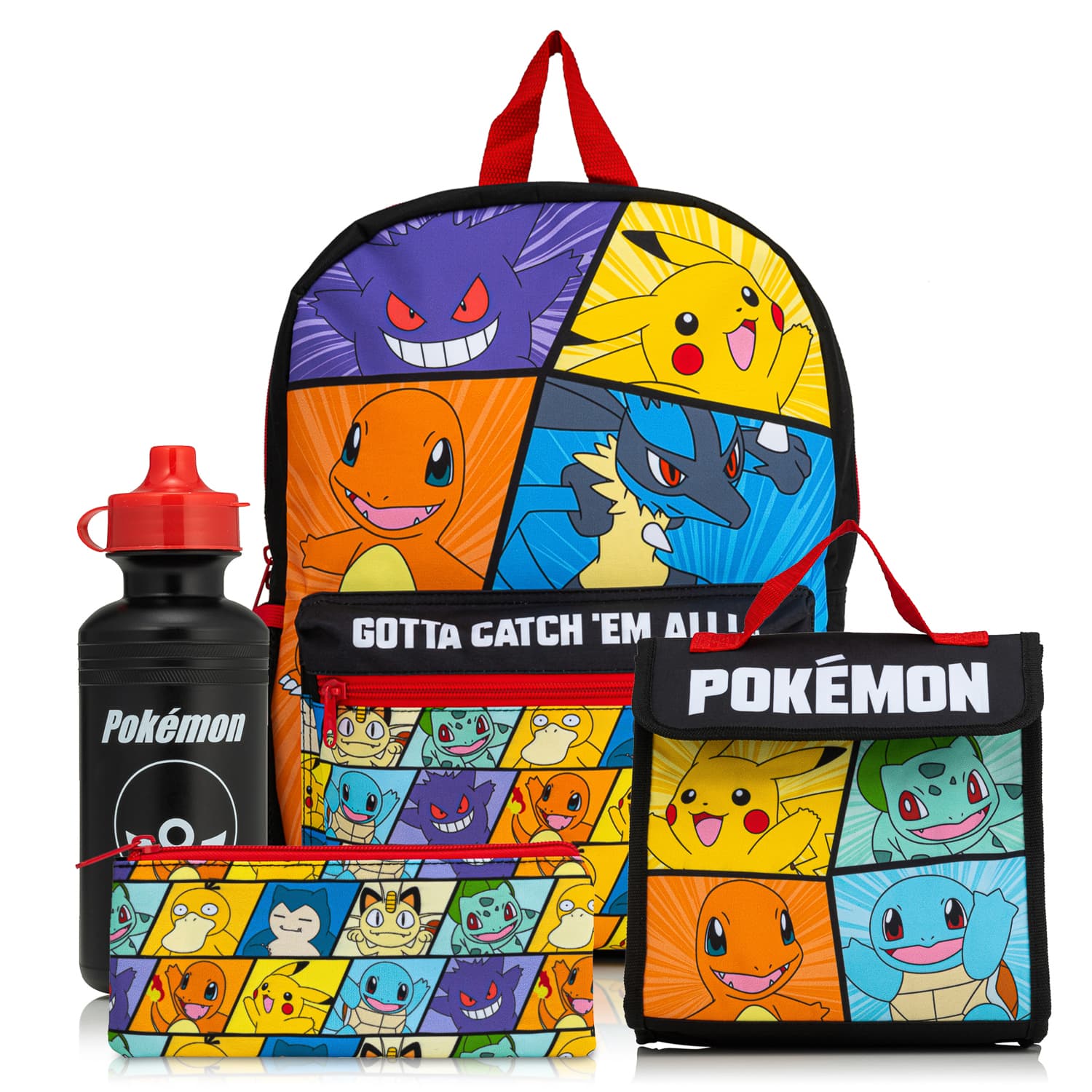 Pokemon 4-piece backpack set group shot - children's product photography UK