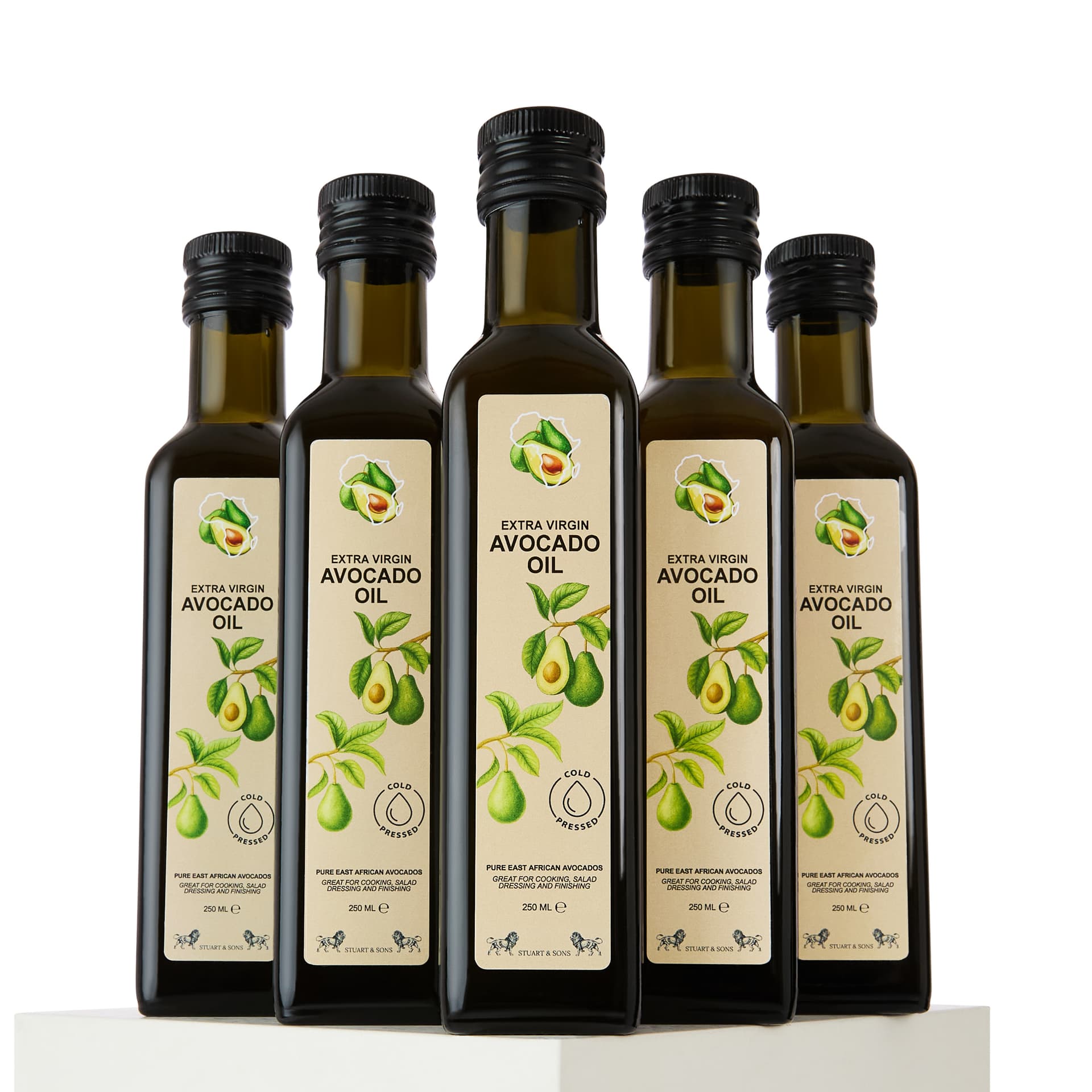 A coordinated range of olive oil bottles