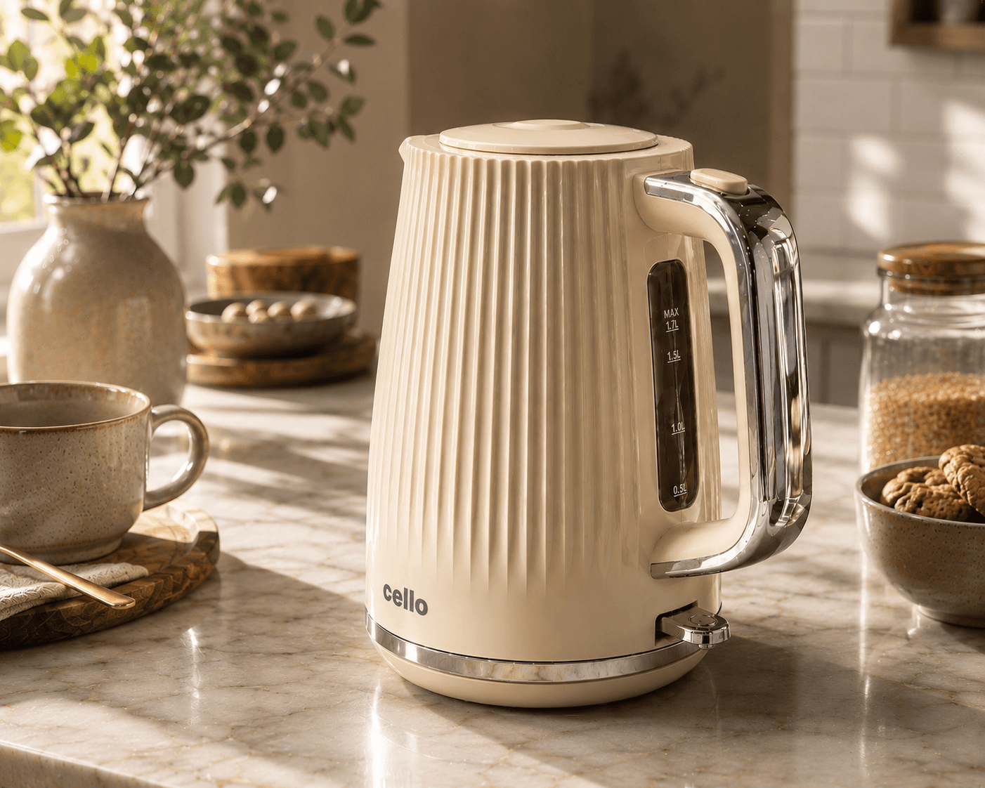 Cream kettle in a kitchen scene from PMP’s earlier hybrid comparison